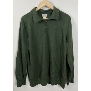 L.L. Bean 100% Merino Wool Green Long Sleeve Polo Sweater Size XXL 271165 Men’s